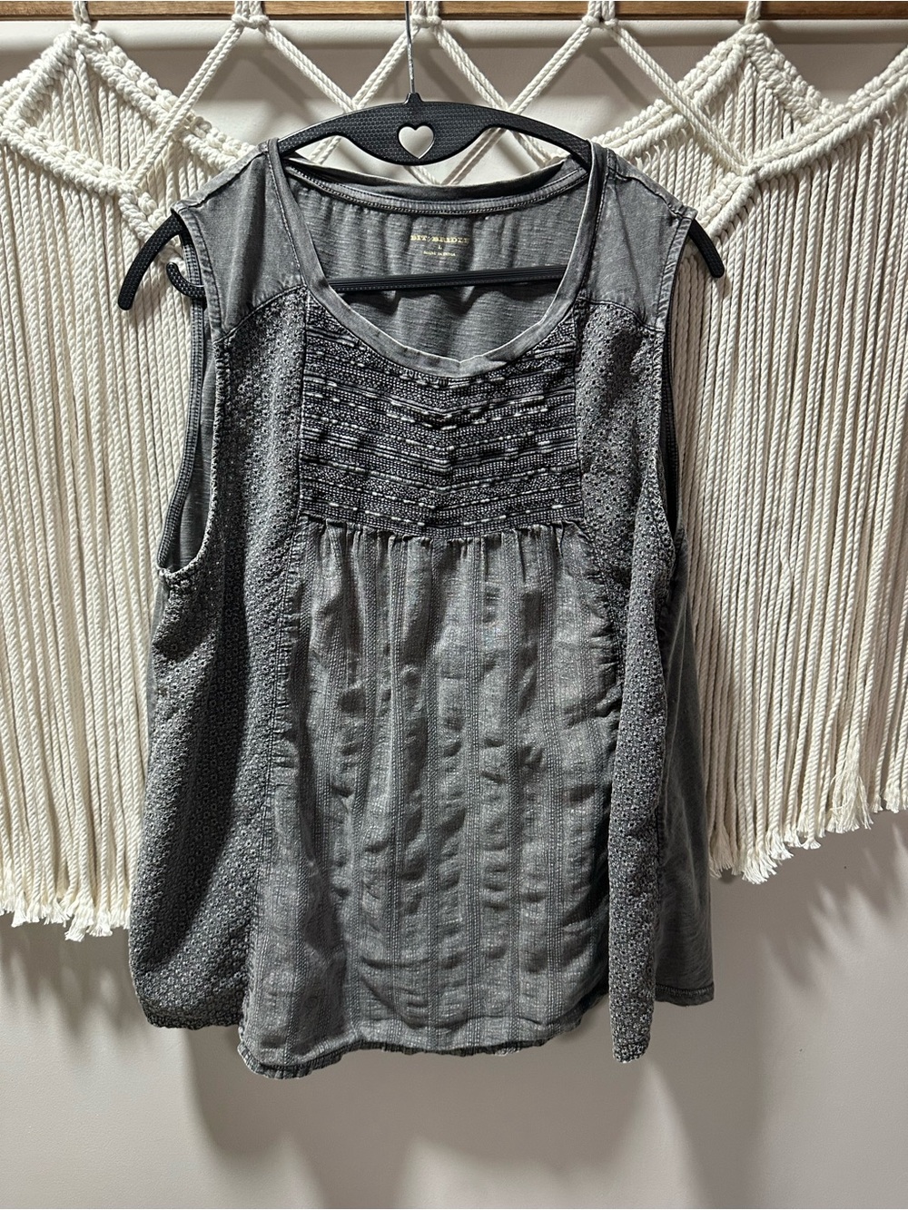 Bit & Bridle Gray Sleeveless Tank with Eyelet Side Panels